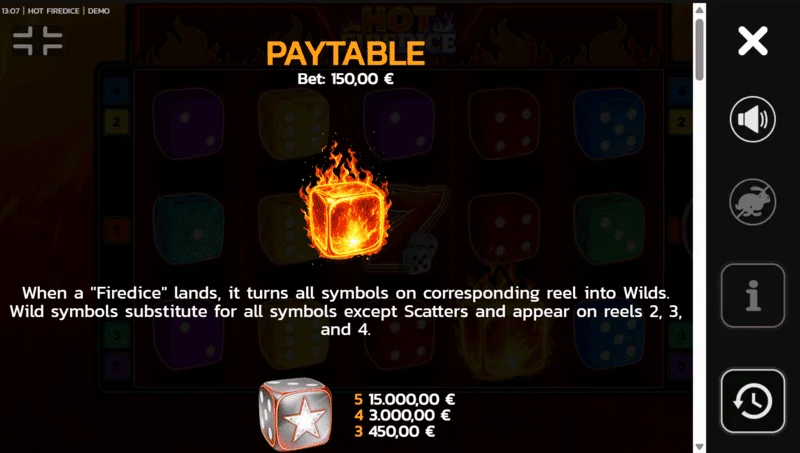 Hot Fire Dice - simboliai ir Scatter Pays lauke